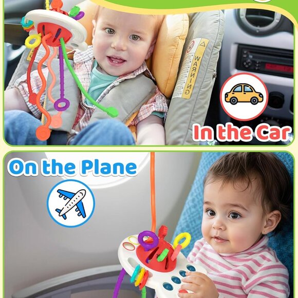 NEW Baby Teething Toys for 6-12 Months, Sensory Montessori Silicone Pull String - Picture 2 of 6